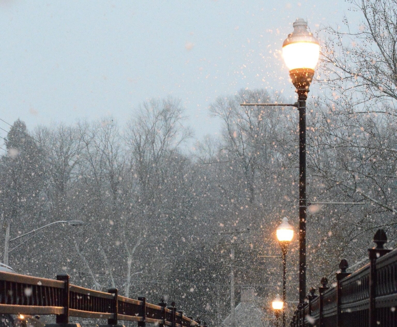 Southborough, Massachusetts is a nice area and filming location for "The Holdovers". 
pictured: a snowy bridge in Deerfield