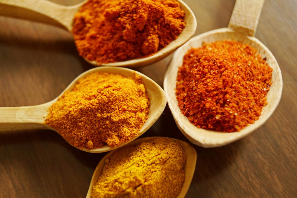 spices in white bowls