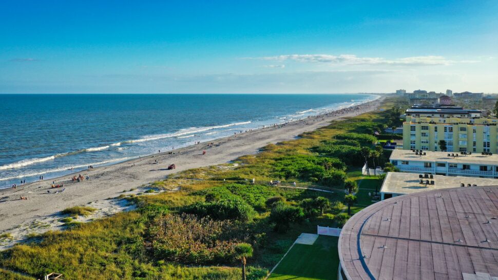 Aerial photography drone shot at Cocoa Beach, Florida