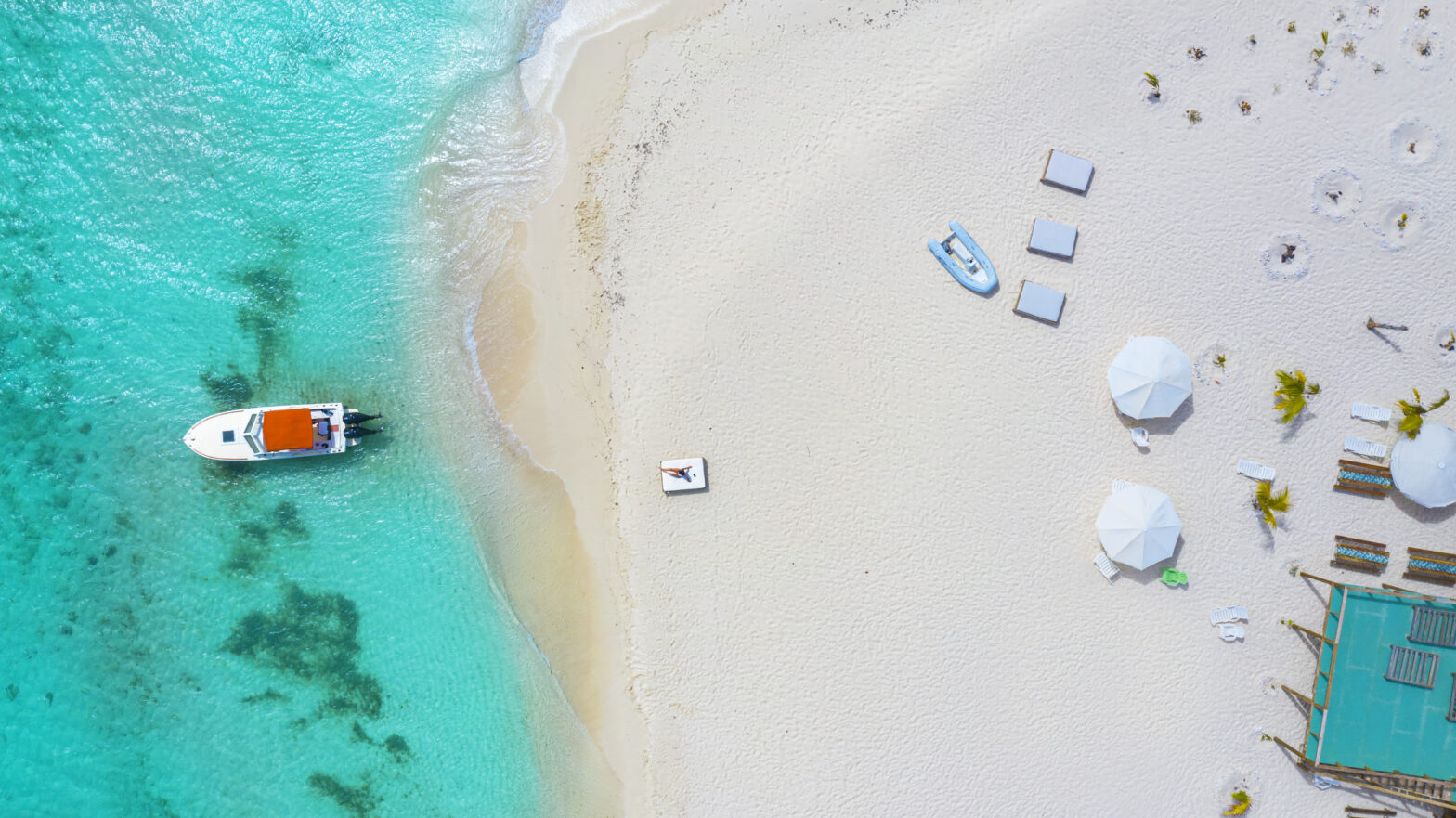 Overhead drone shot of Sandy Island in Anguilla