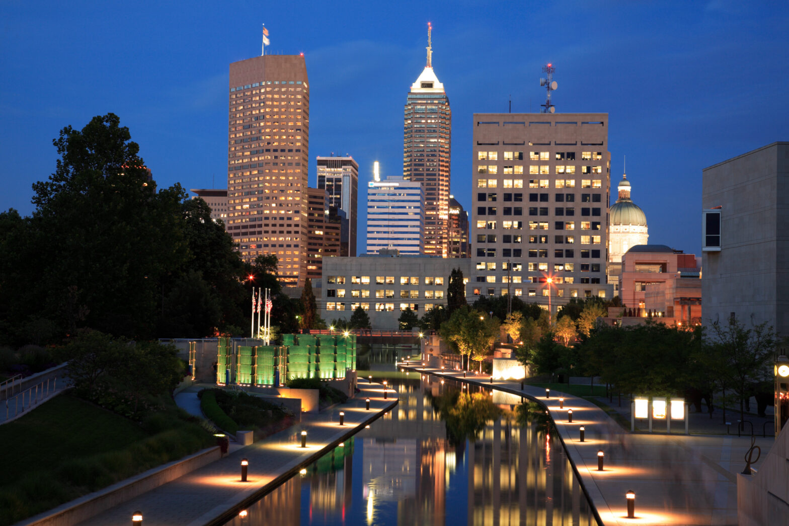 aerial view of Indianapolis at sunset