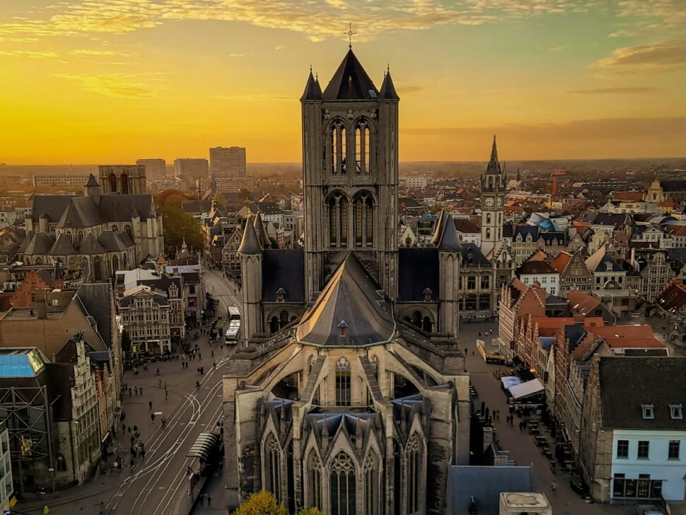 where was under paris filmed Pictured: sunrise city view of Ghent, Flanders, Belgium