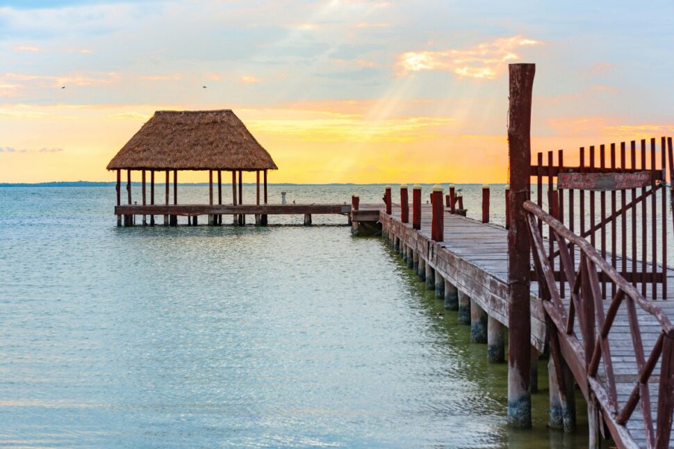 Pier with sunset at Isla Holbox