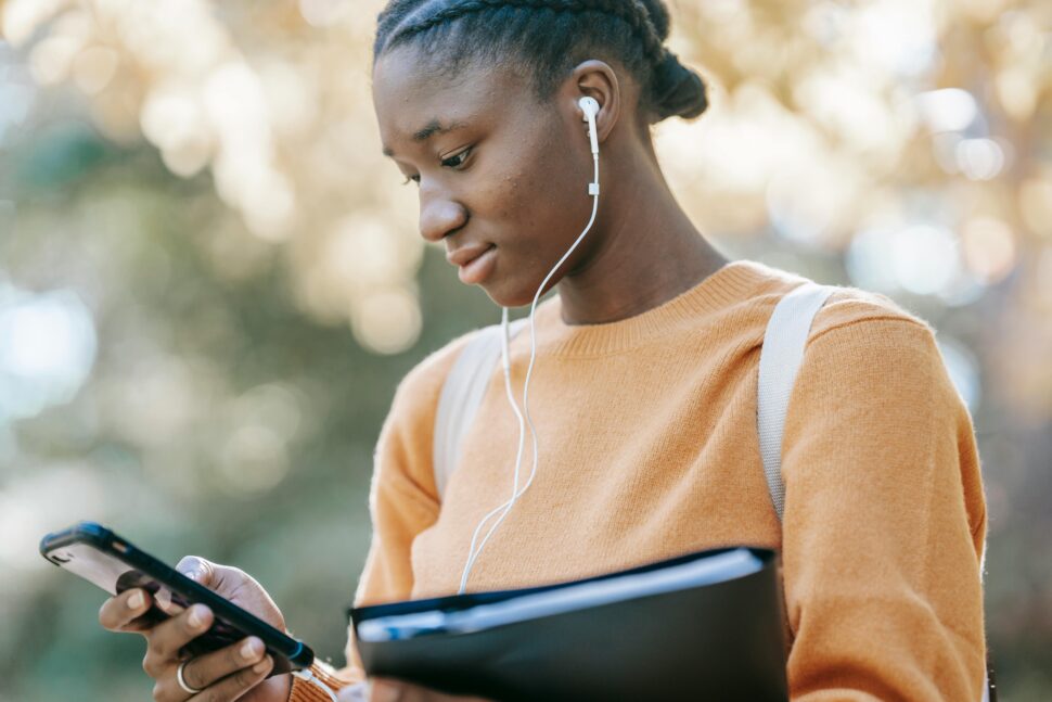 woman with headphones in