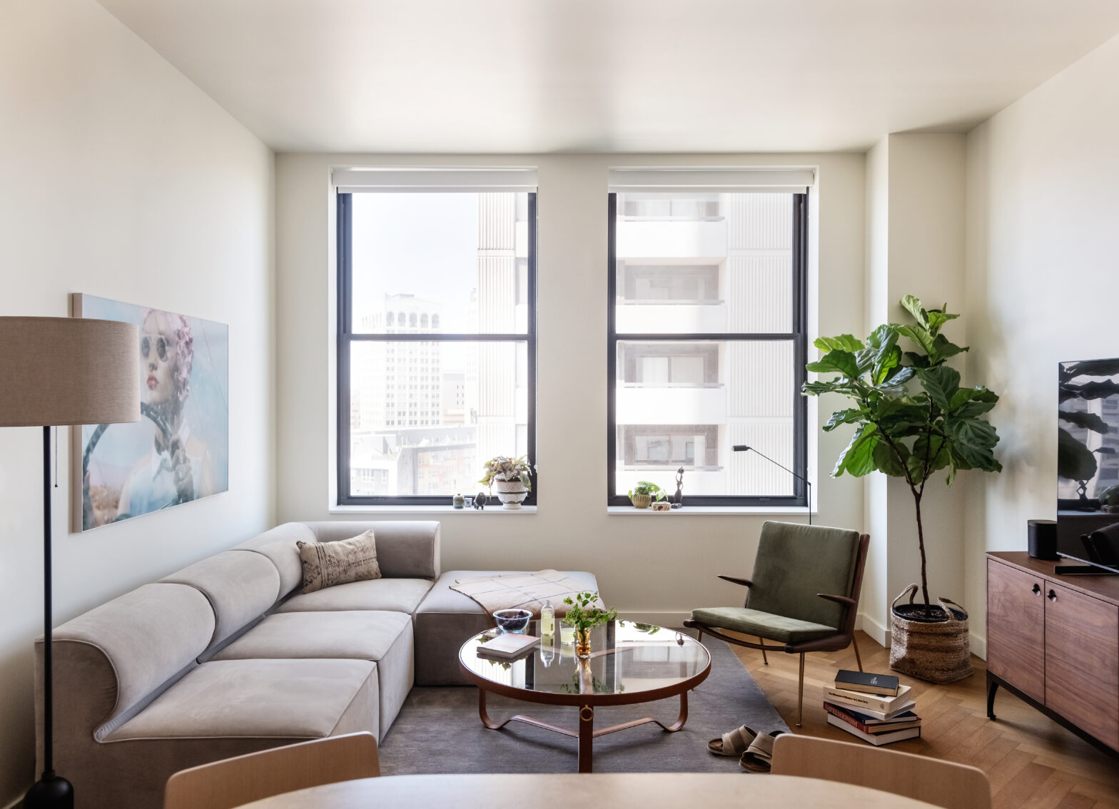 ROOST Detroit - Living Room inside apartment style hotel room