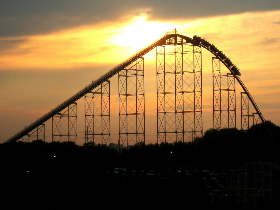 Roller coaster at sunset