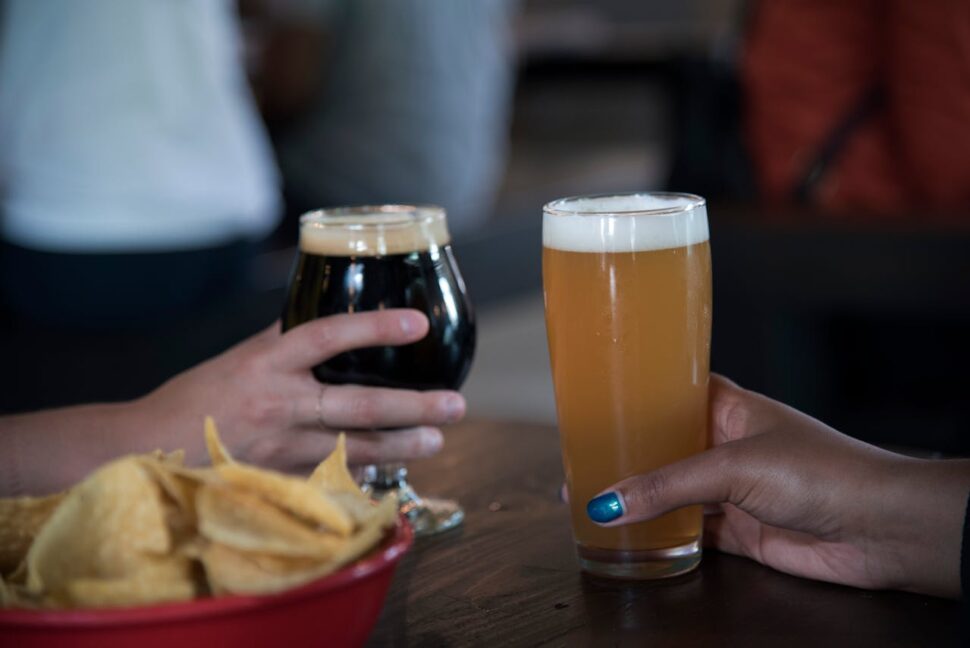 Two people toasting