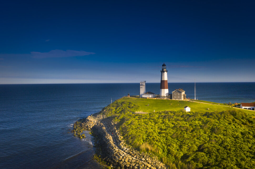 Lighthouse, Montauk Point, Lush Foliage, Architectural Feature, Blue