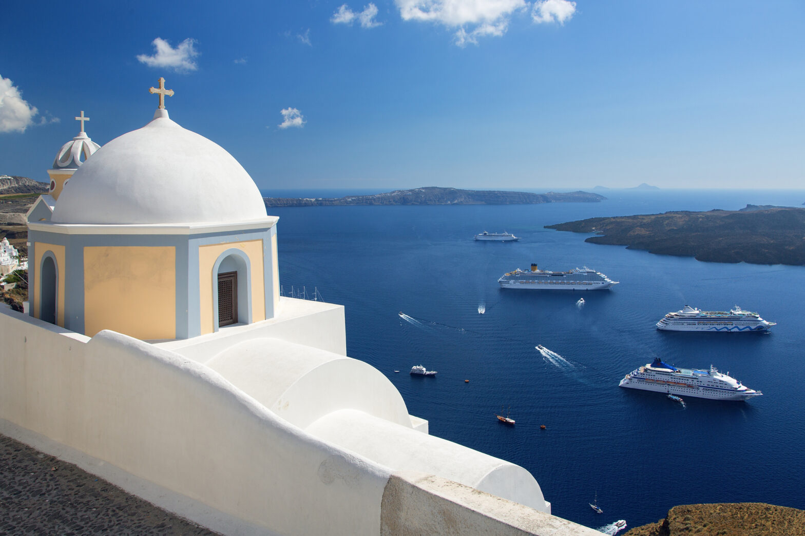 Greece, Santorini, Fira (Thera), church domes