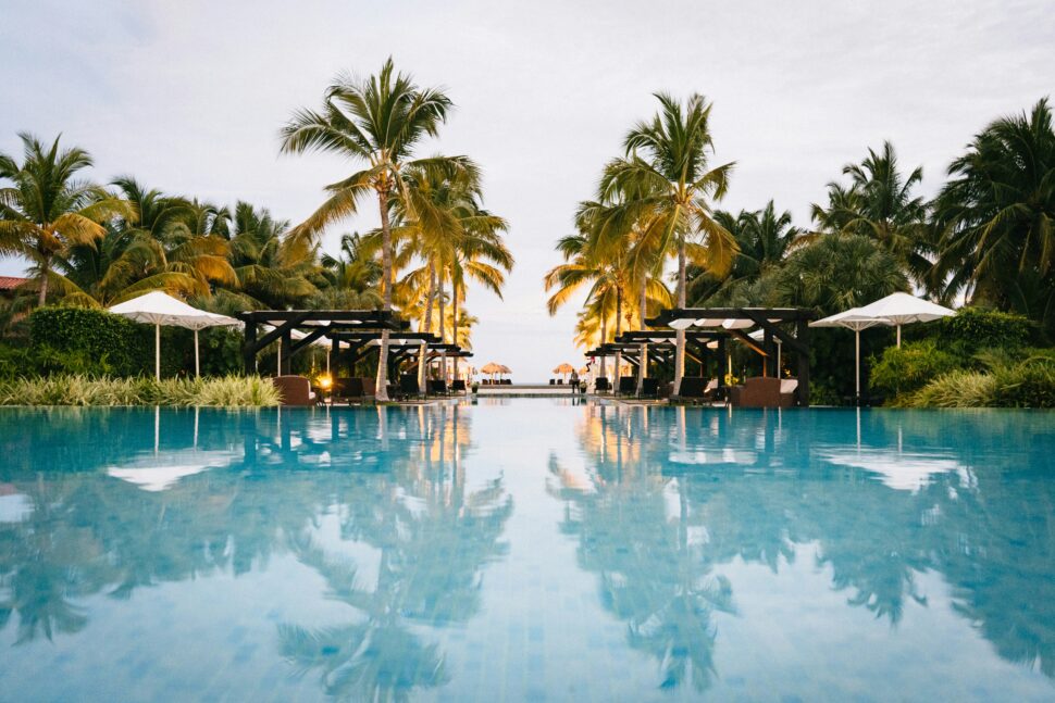 Resort pool with palm trees