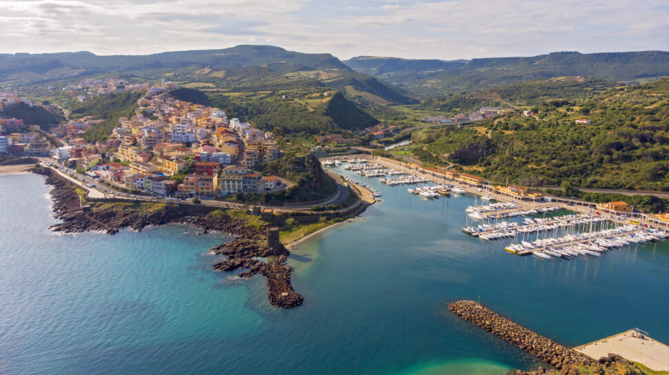 Aerial view of Marina Castelsardo and the city , Sardinia, Italy