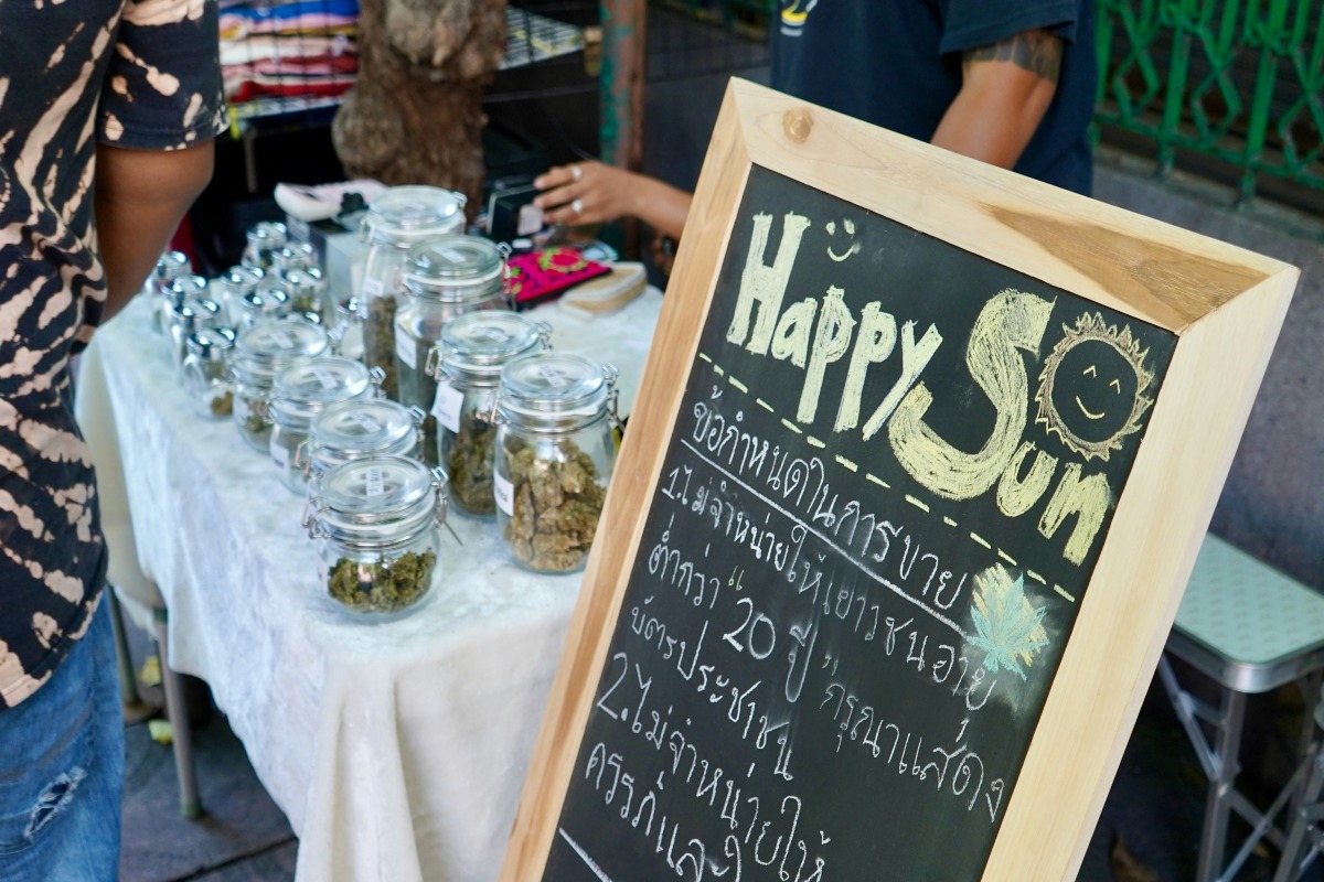 Street vendor selling cannabis at Bangkok Weekend Market