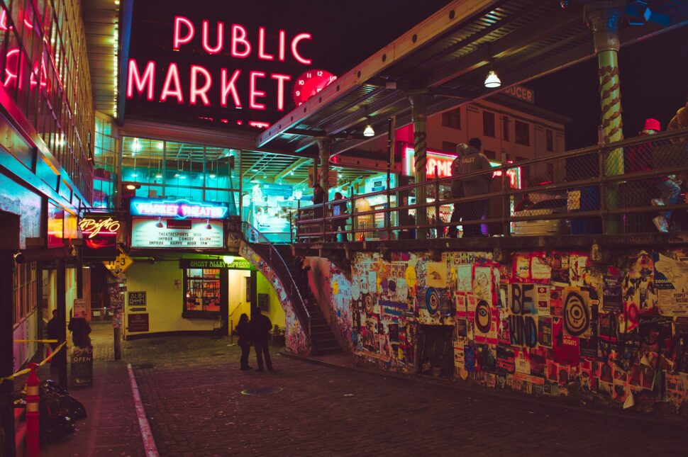 Pike Place Market at night