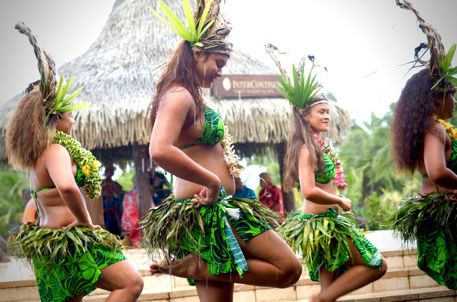 There are many cultural experiences occurring in Tahiti during June. 
pictured: Tahitian women dancing at a resort