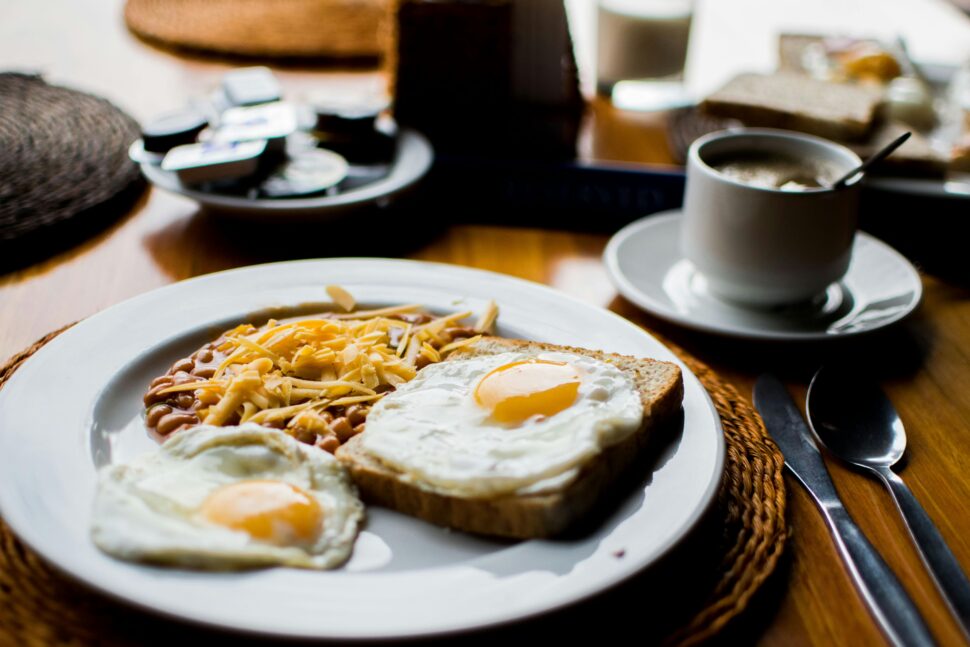 breakfast plate with eggs and toast