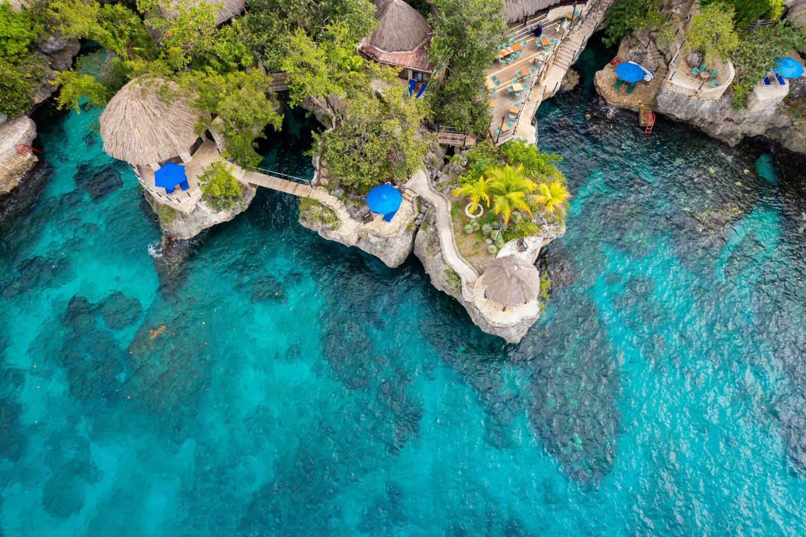 Drone shot of Rockhouse Hotel in Montego Bay.