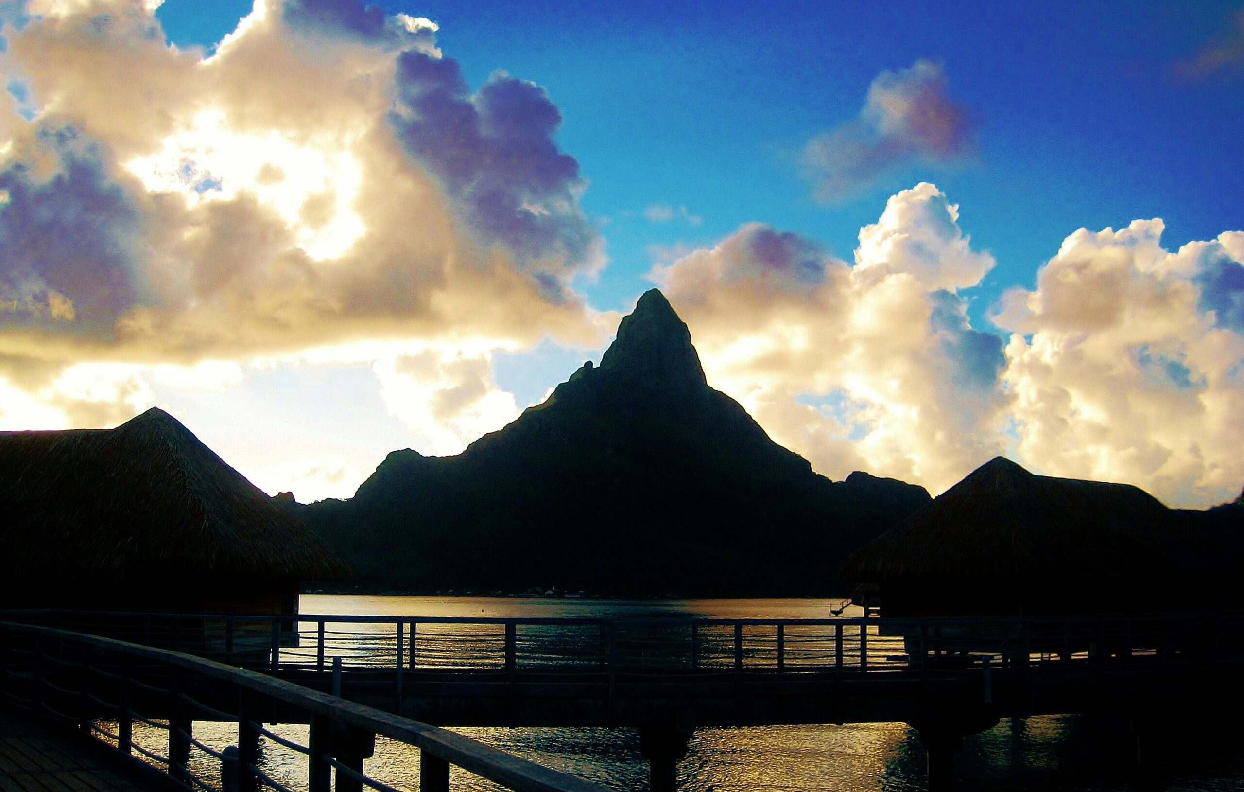 Hiking is a very popular activity while visiting Bora Bora in July. 
pictured: Mount Otemanu