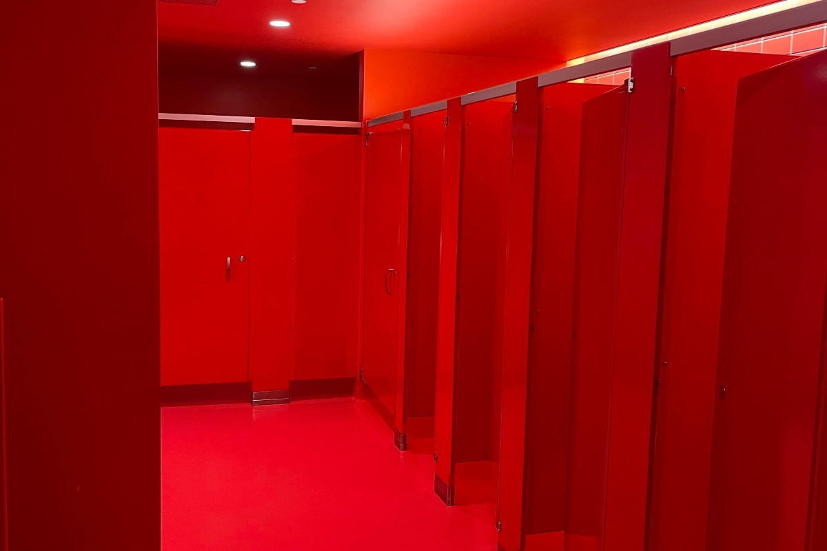 Bathroom Stalls in Red Lighting