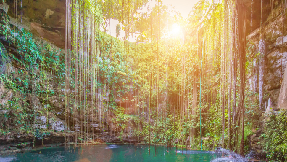 Cenote Ik Kil in Mexico in an underground cave