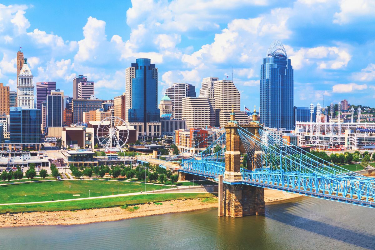 skyline of Cincinnati, Ohio during a sunny day