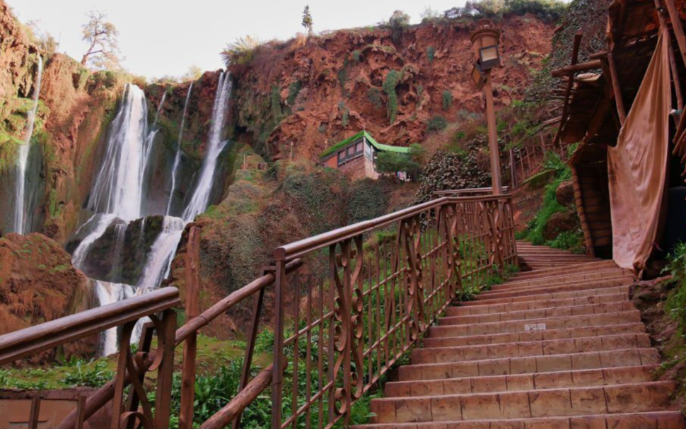 pictured: staircase to the top of the Ouzoud Waterfalls