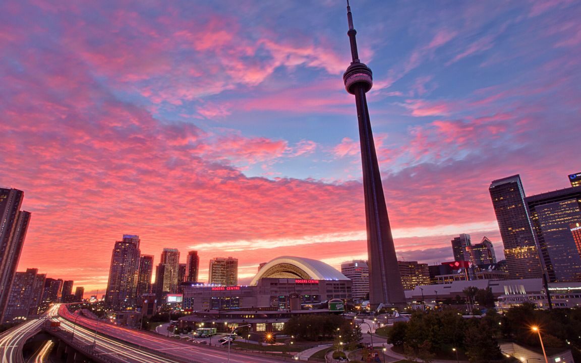 Toronto city skyline at sunset