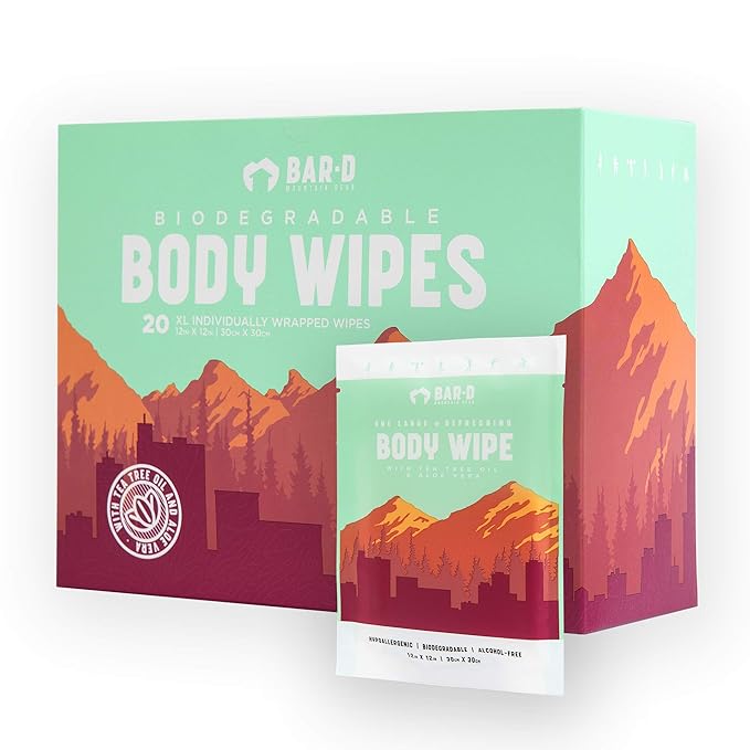 Bar-D Cleansing Face & Body Biodegradable Shower Wipes