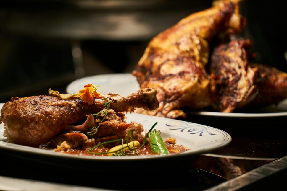 plate of chicken at restaurant