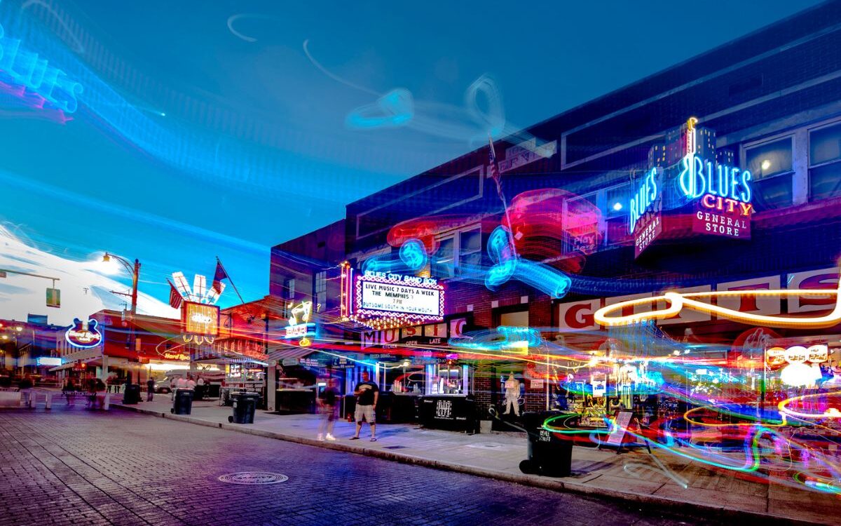 Beale Street in Memphis at twilight