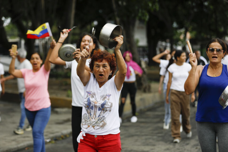 People gather to protest against reelection of Venezuelan President Nicolas Maduro