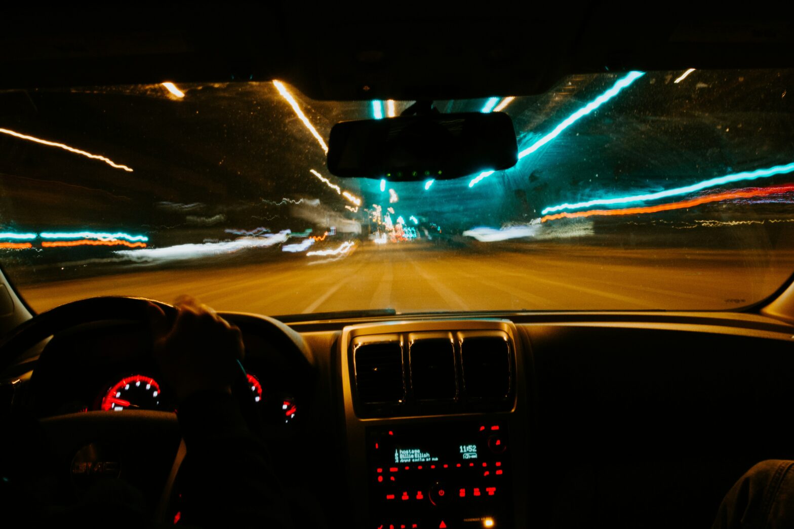 Car diving at night.