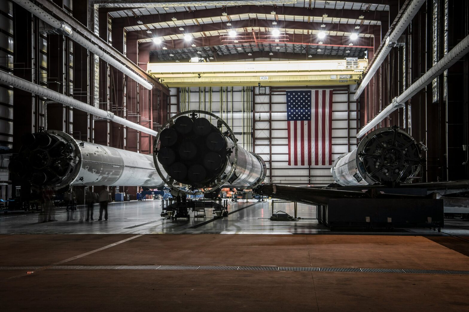 spacecraft parts inside warehouse at Kennedy Space Center