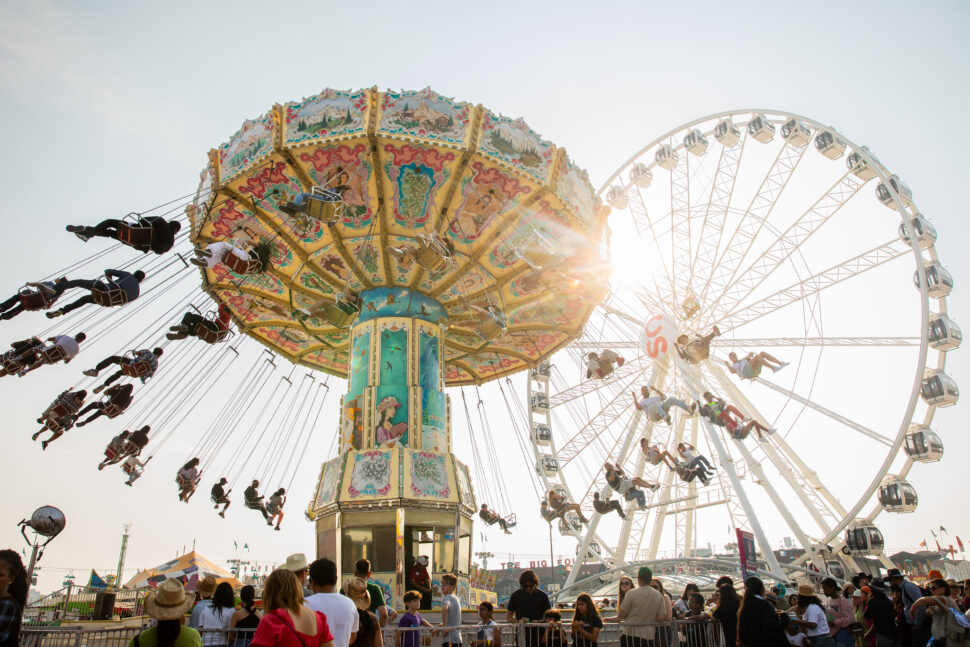 Rides at the Calgary Stampede rodeo fair. 