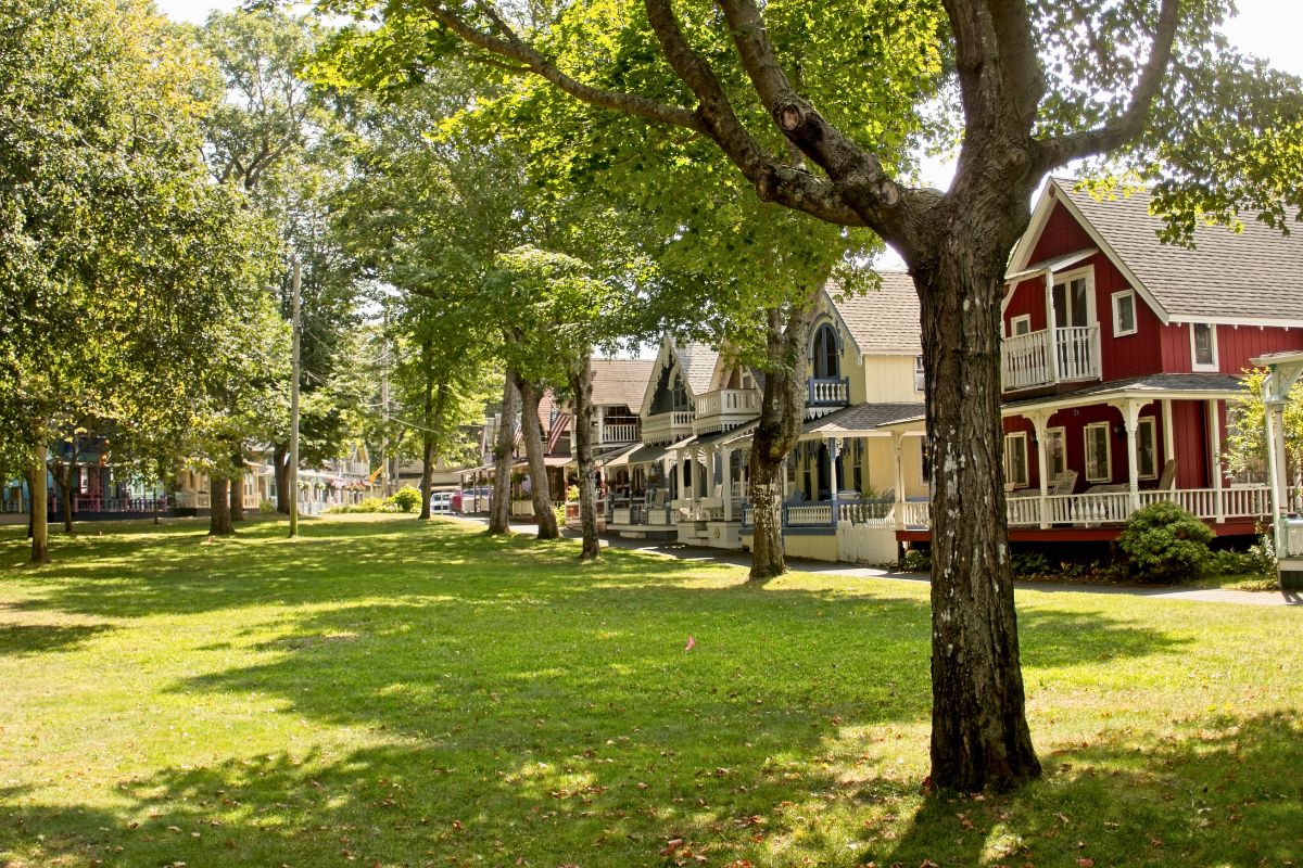 Colorful houses in Methodist Camp Meeting section of Oak Bluffs, Martha's Vineyard, Massachusetts