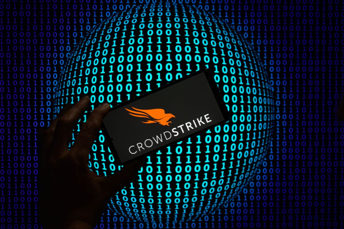 CrowdStrike logo displayed on a smartphone