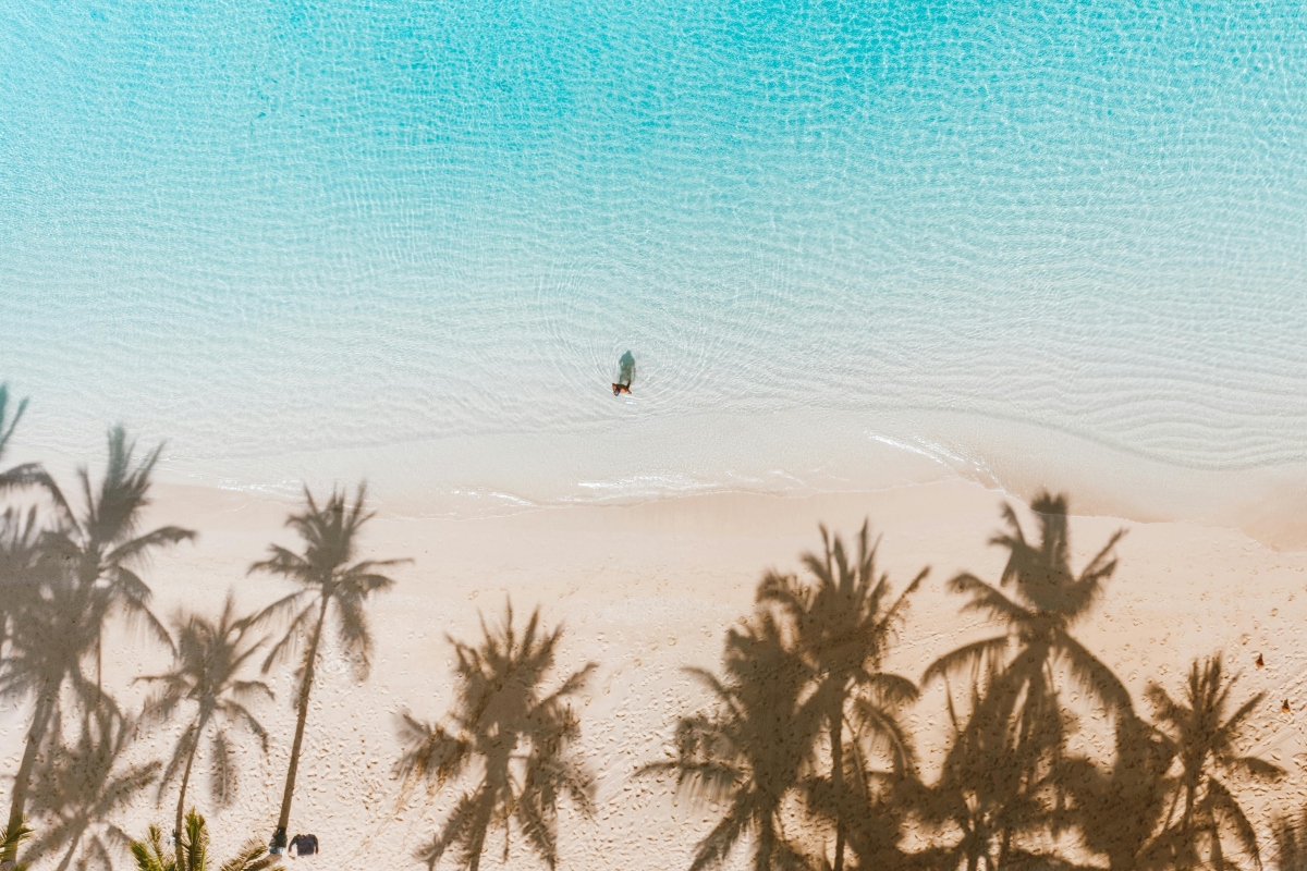 aerial view of a crystal clear beach in Hawaii