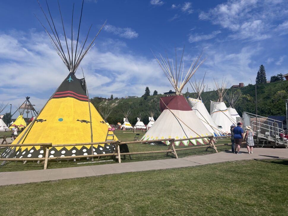 Teepees of the First Nations indigenous tribes at the Calgary Stampede.