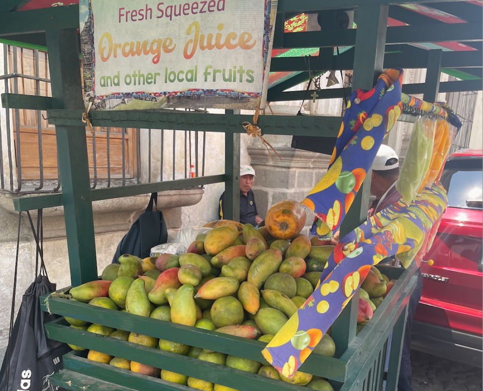 Local vendors selling fruit in Antigua Guatemala Cathedral 