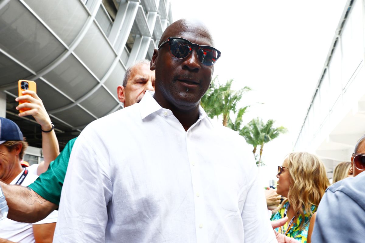 Michael Jordan walks in the Paddock prior to the F1 Grand Prix of Miami