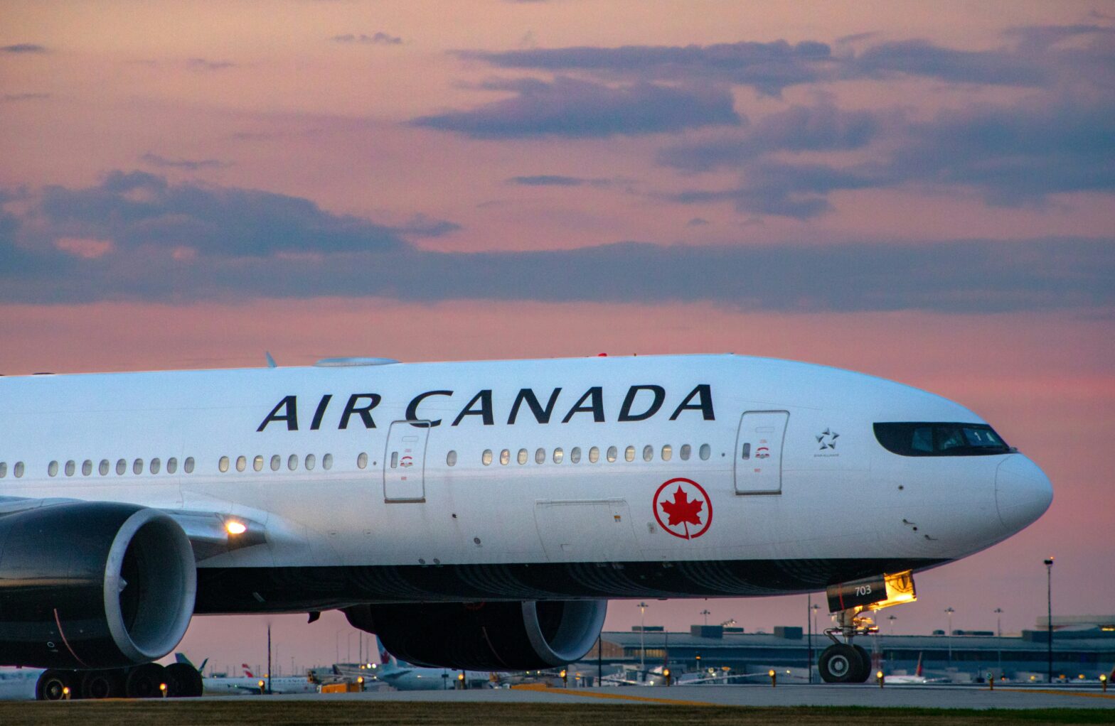 Air Canada aircraft on runway.