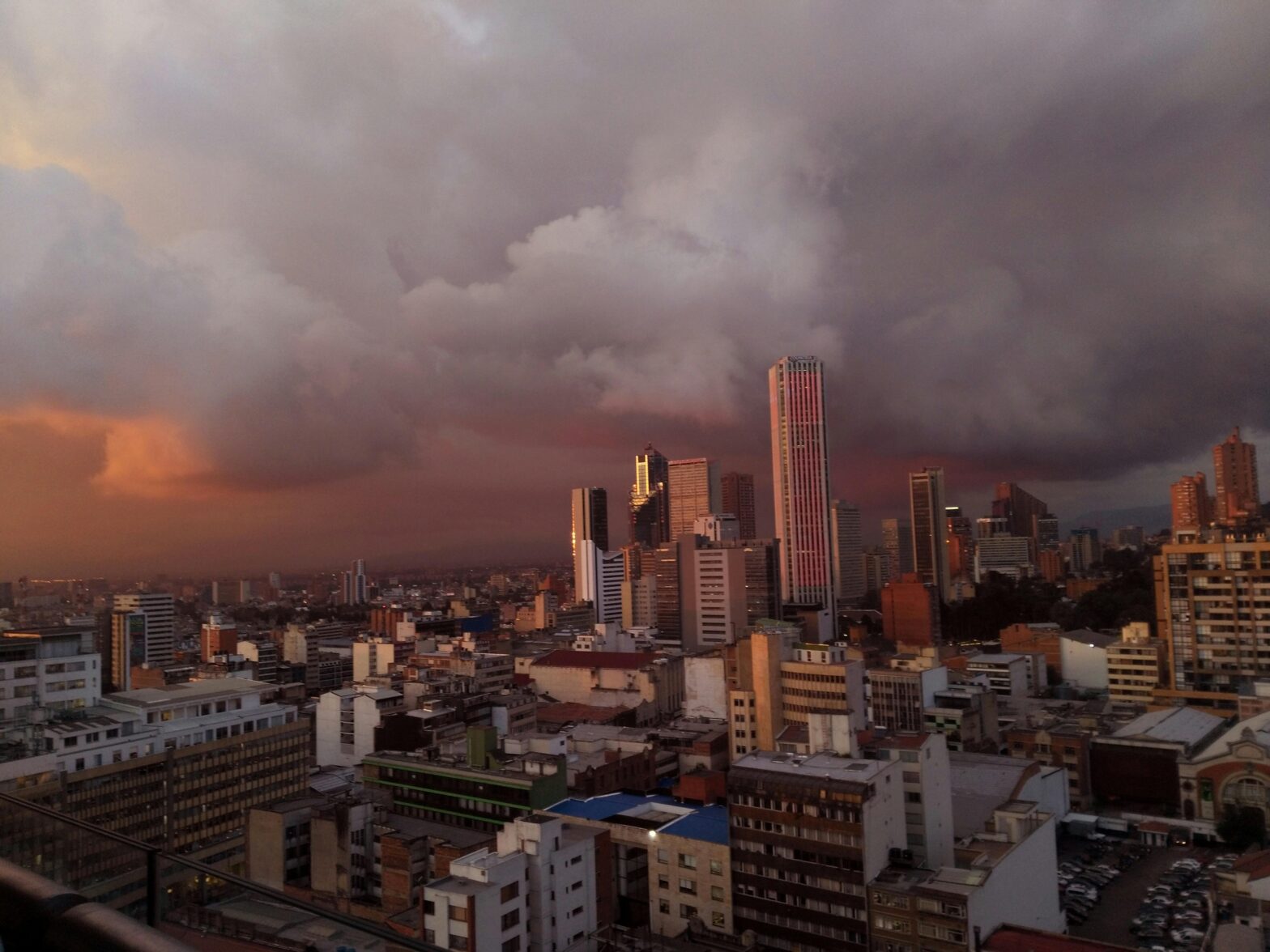 aerial skyline view of Bogota, Colombia with gray skies