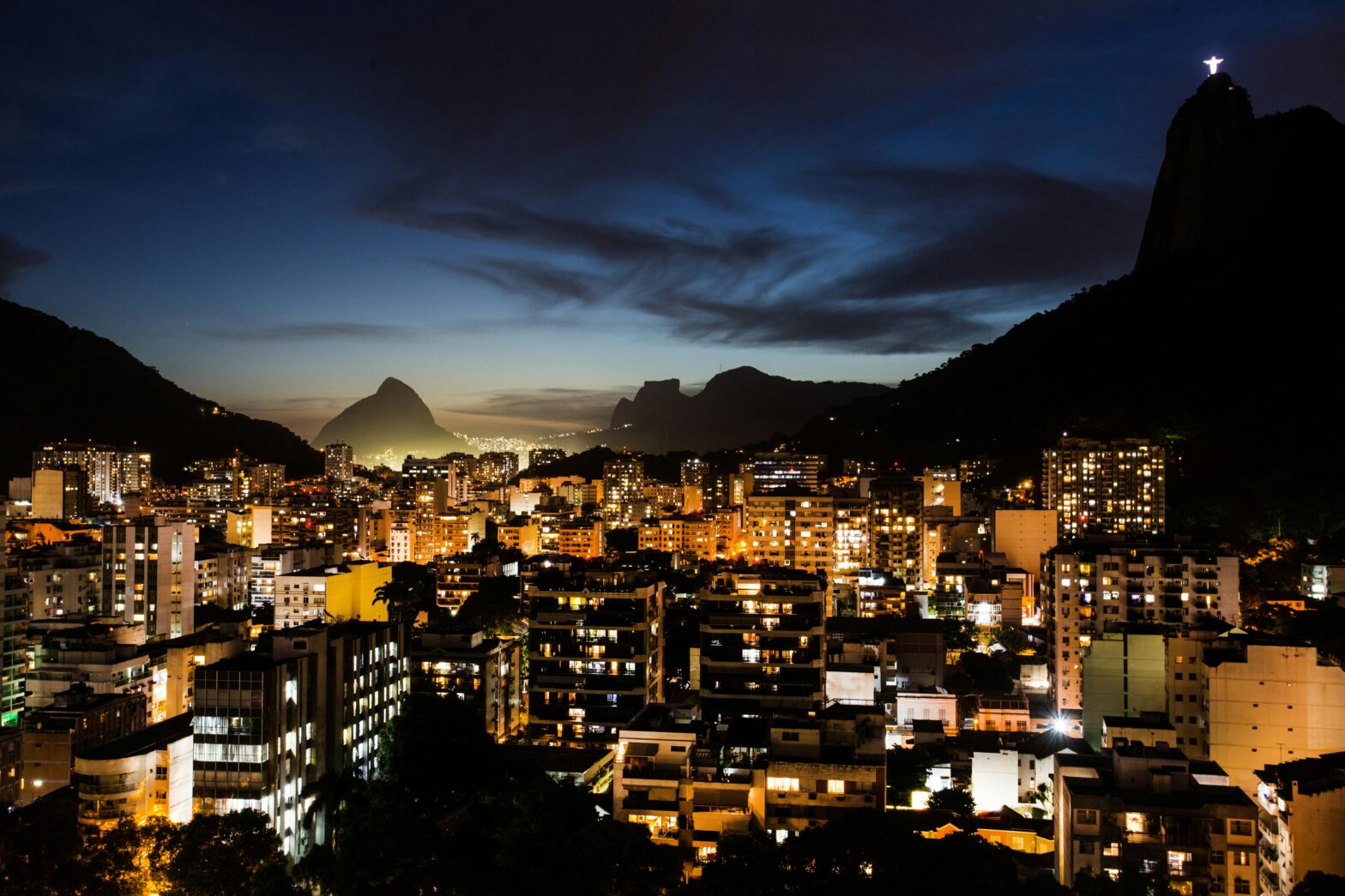 aerial view of Brazilian cityscape at dusk