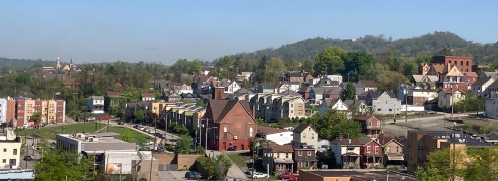 Skyline of Braddock, Pennsylvania featuring rows of houses