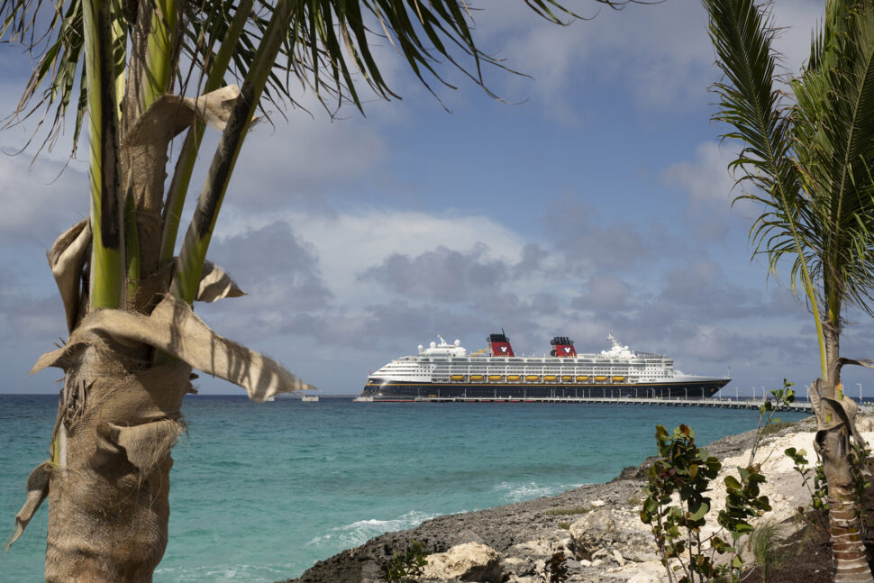 Disney Lookout Cay at Lighthouse Point with Disney Cruise Line Ship on the water