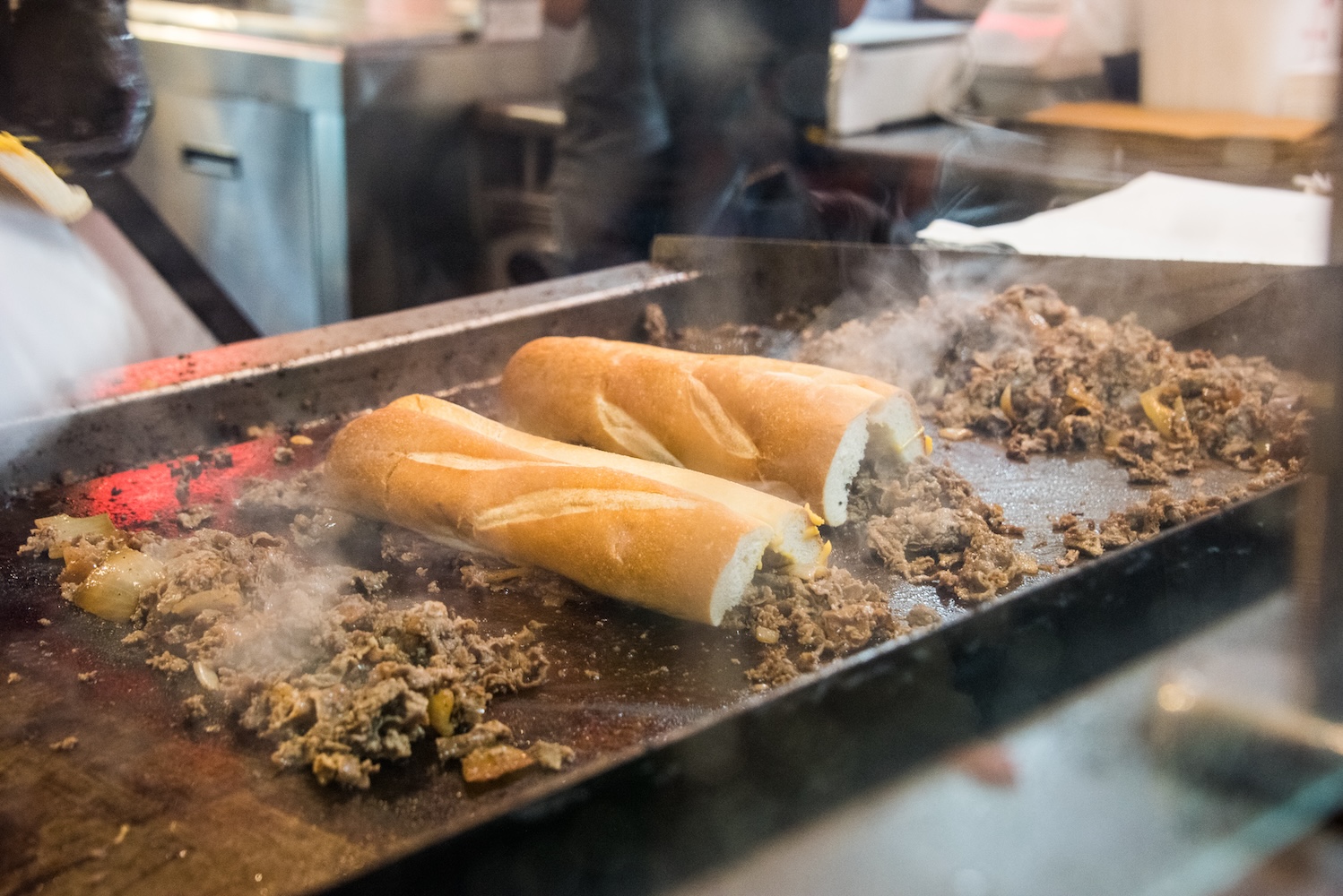 Cheesesteak on a griddle