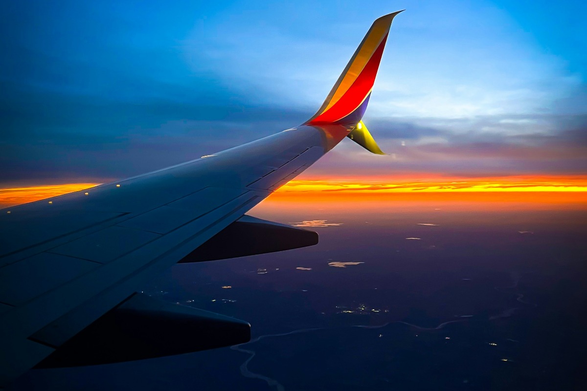 Southwest plane over sunset