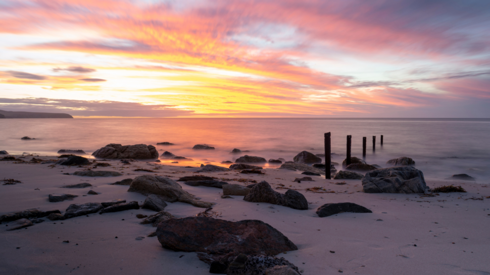 Vibrant sunset over a patch of coast near Lady Bay, South Australia 