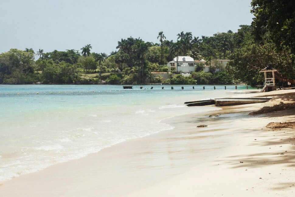 Waves lap against the sand in Ocho Rios, Jamaica. 