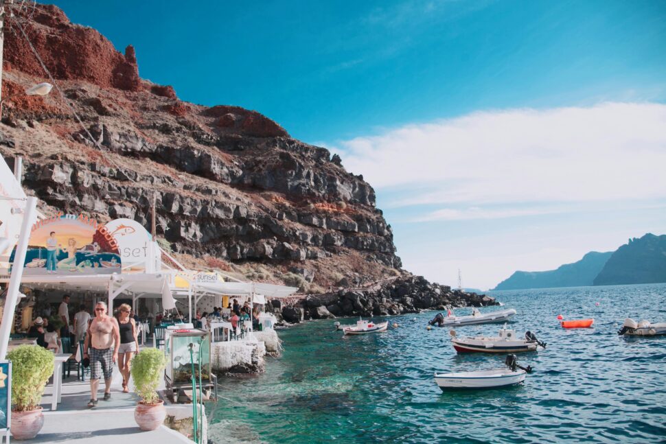 Small cruises docking in Santorini.