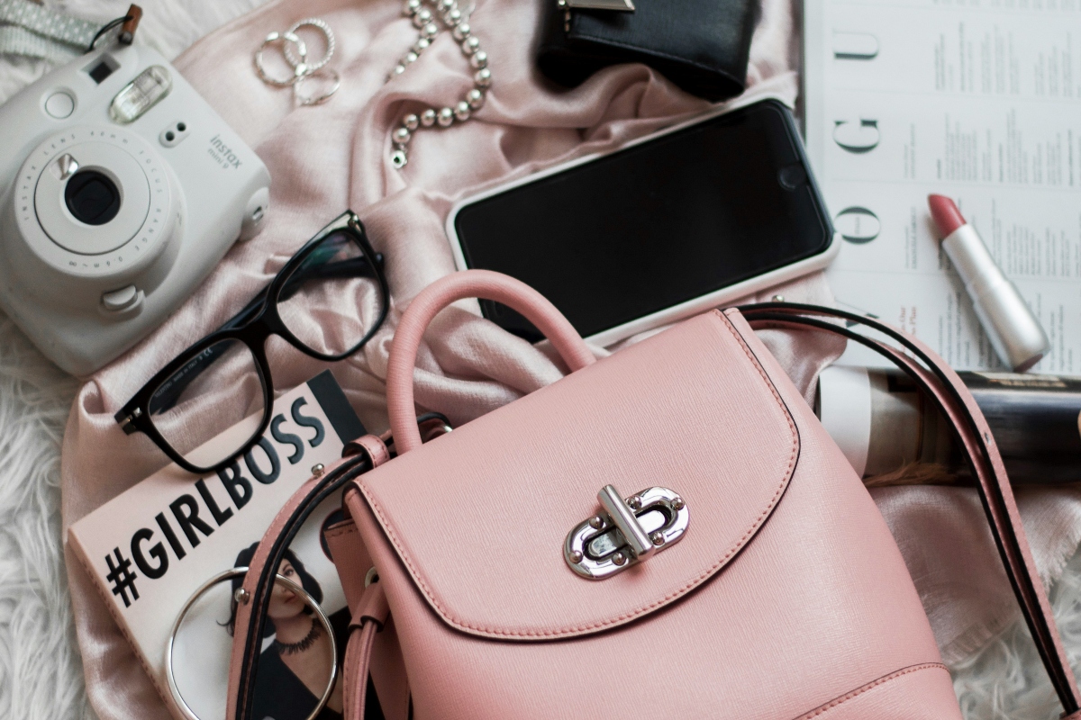 collection of a woman's belongings spread out